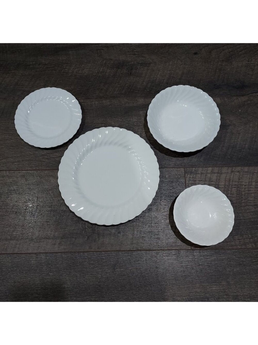 Ironstone Johnson Brothers Made in England Regency White Swarl 4 Piece Set
